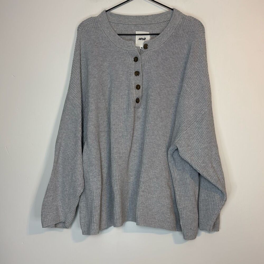 Aerie Gray Knit Henley Sweater XXL